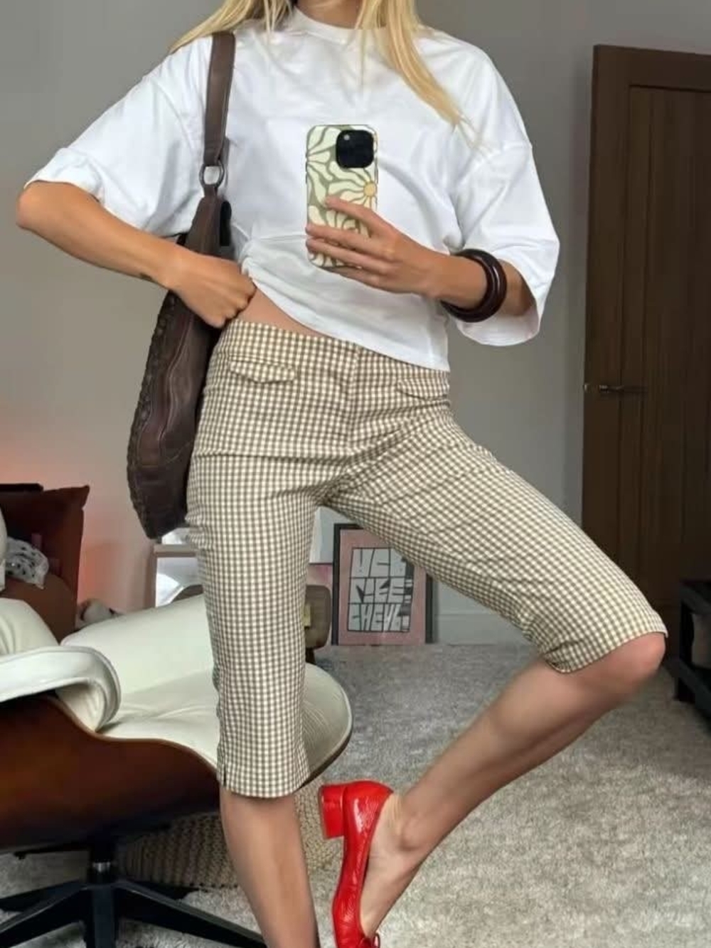 Zara Brown and beige gingham capri pants